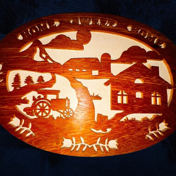 Handmade 1997 Scroll Saw “Home Sweet Home” Wood Plaque | Rustic Farmhouse Art - Picture 2 of 9